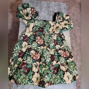 In loom dress small puff sleeve tapestry mini